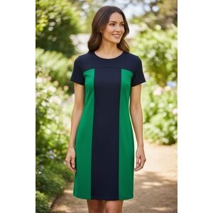Boden Colorblock Sheath Dress Women Green Navy Ribbed Ottoman US 2R